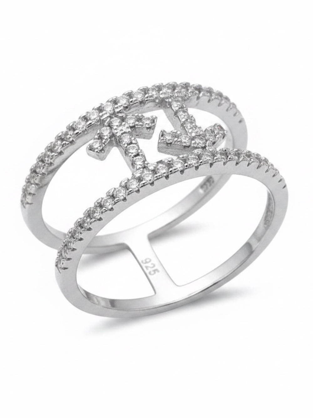 Womens Sterling Silver .925 Zirconia Double Band Small Ring Size 6.5
